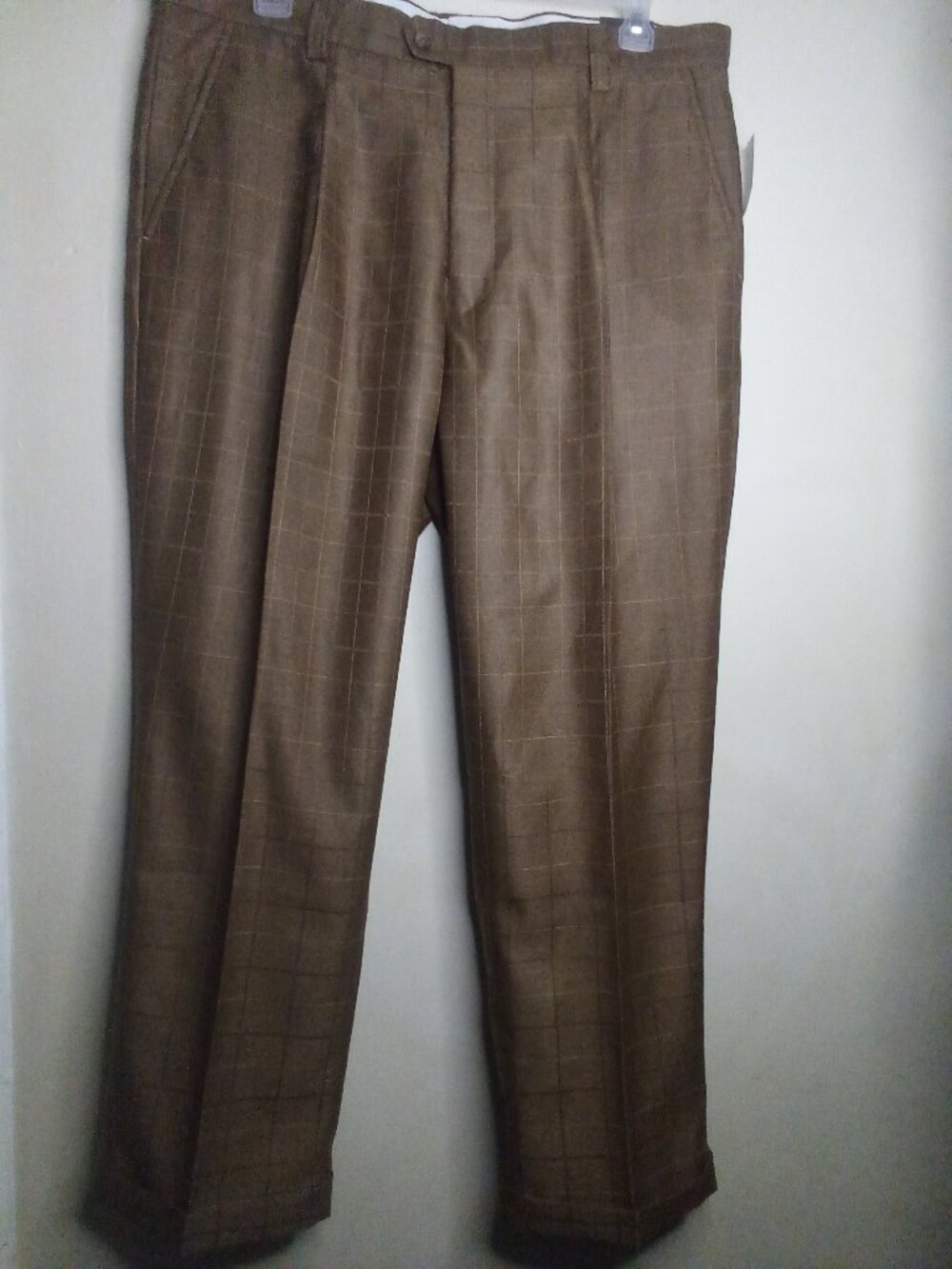 Steve Harvey Pants Men 40 x 30 Pleated Plaid Brown